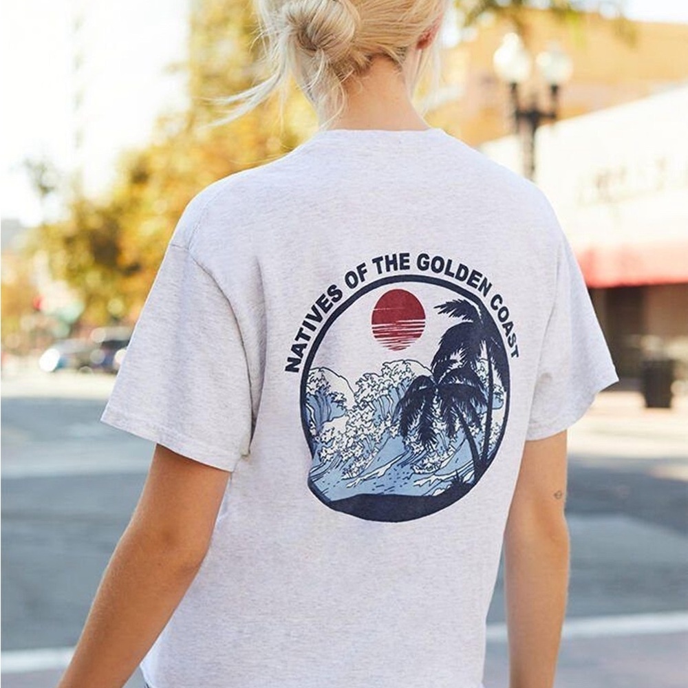 Brandy Melville One Size Natives Of The Golden Coast Light Gray Tshirt